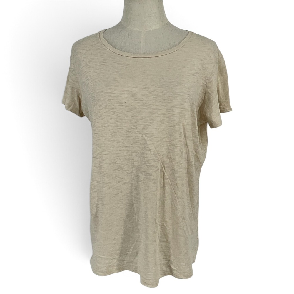 Theory Rodiona Nebulous Beige Slub Cotton Short Sleeve Tee Shirt Large G0224532